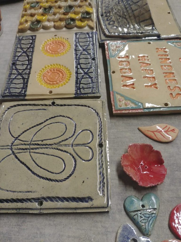 Ceramic tiles, underglaze, oxide washed, transparent glaze