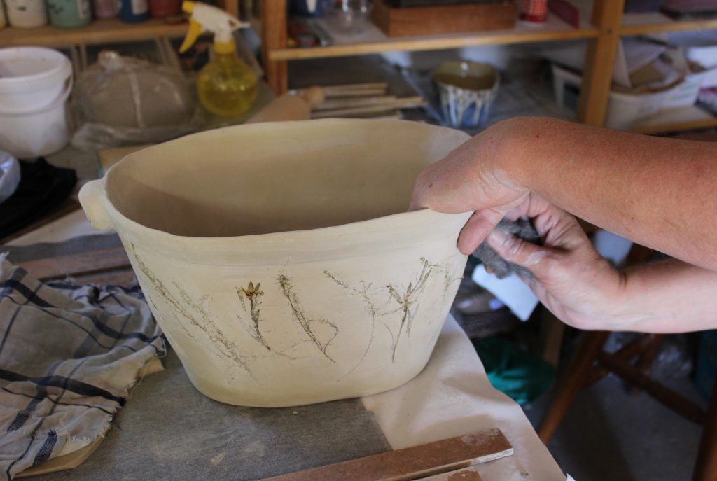 Ceramic wine cooler, stoneware, pressmoulds
